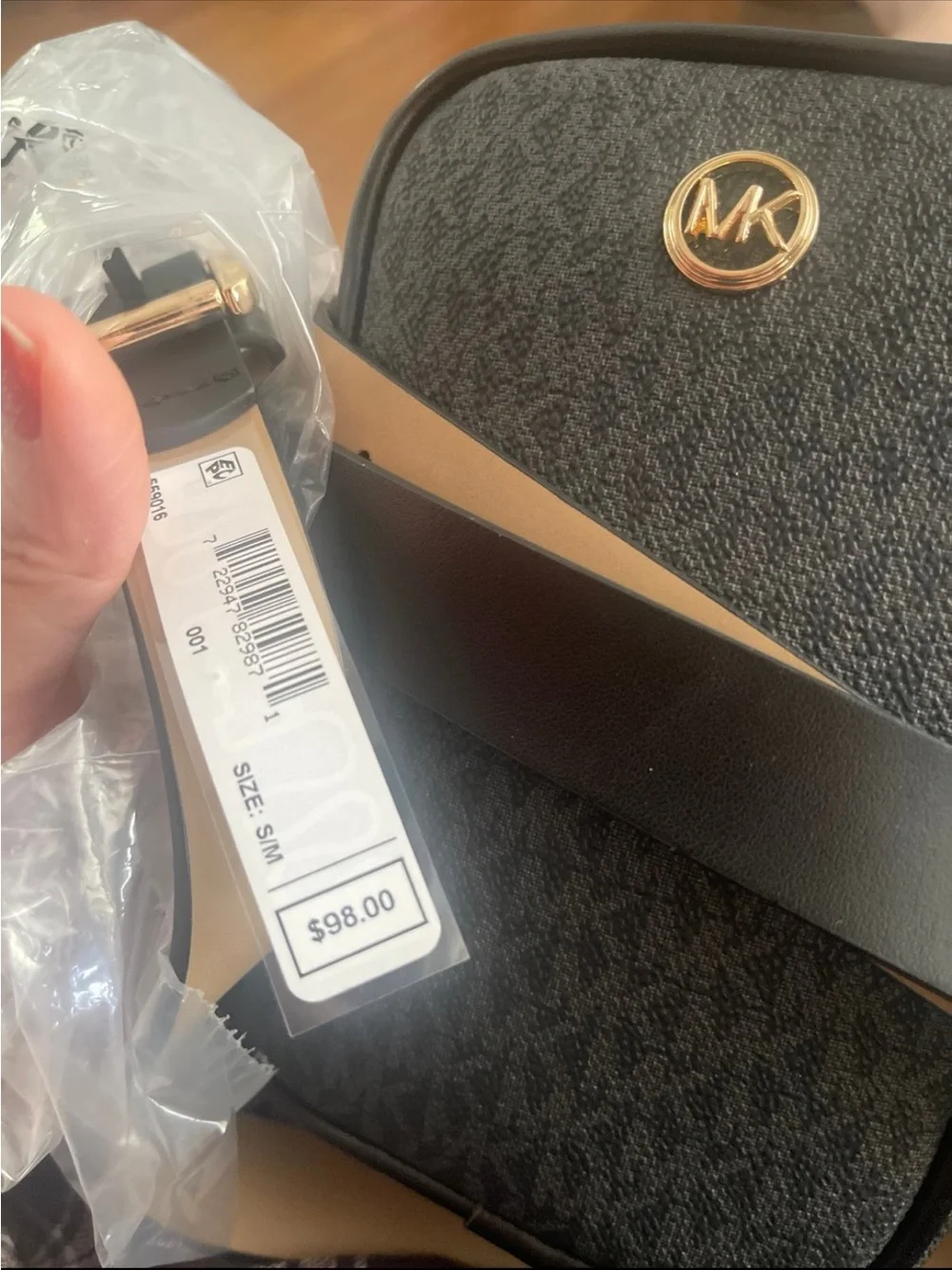 NWT Michael Kors women’s logo belt bag black gold size S/M